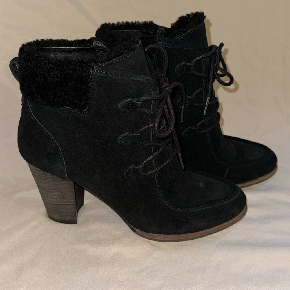 Ugg Annalise black suede boots- like new with 3 inch heels.